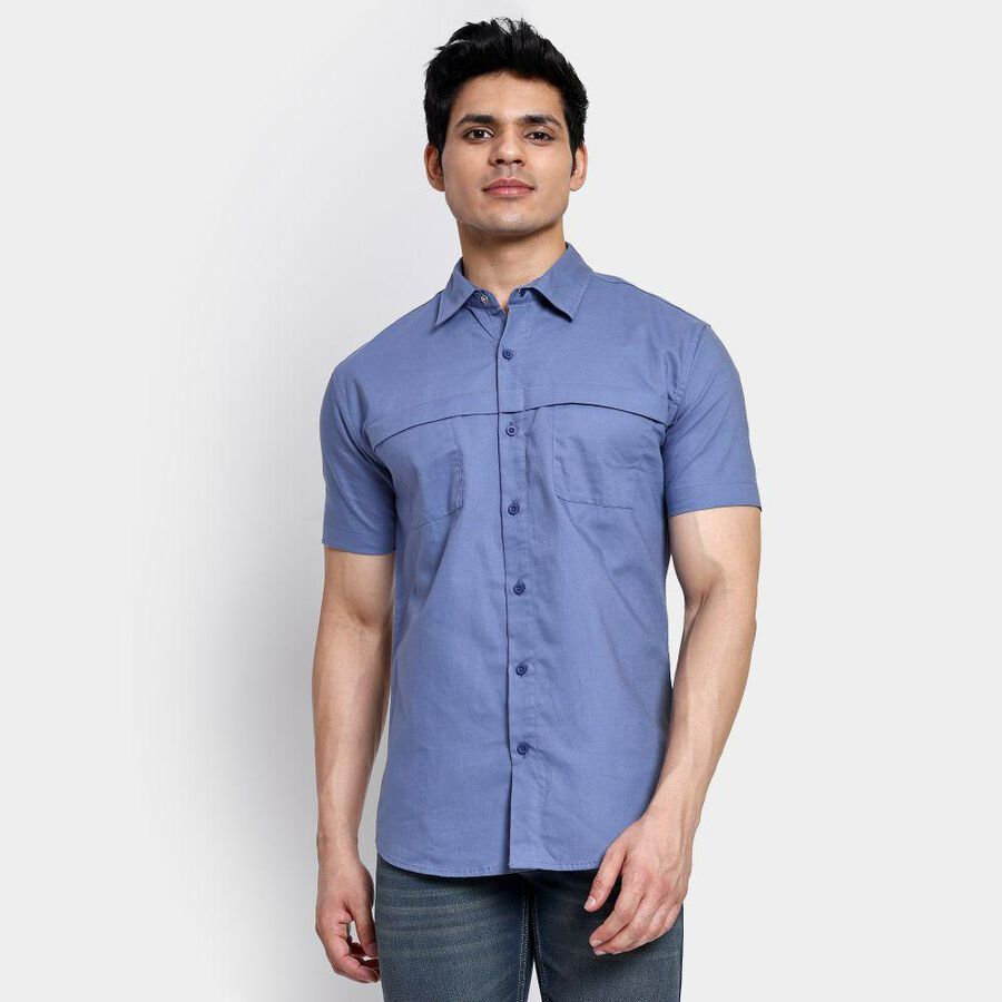 Men's 100% Cotton Casual Shirt , Mid Blue, large image number null